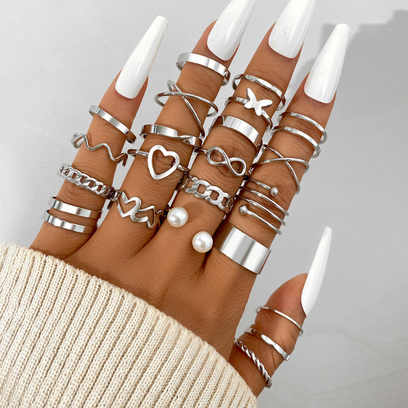Silver Plated Contemporary Stackable Rings Set of 22 For Women - MySmartBazaar