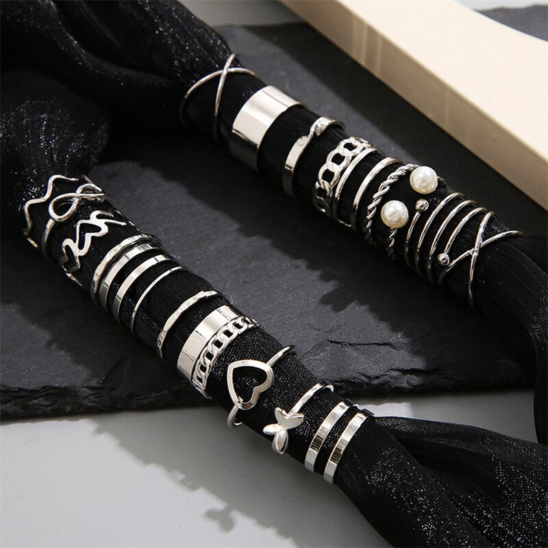 Silver Plated Contemporary Stackable Rings Set of 22 For Women - MySmartBazaar