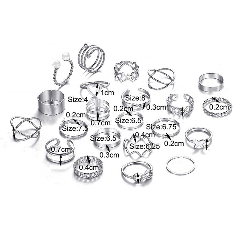 Silver Plated Contemporary Stackable Rings Set of 22 For Women - MySmartBazaar