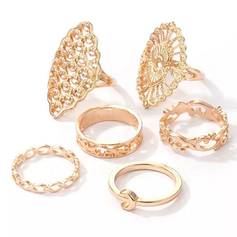 Women Cocktail Set of 6 Gold Plated Contemporary Finger Ring - MySmartBazaar