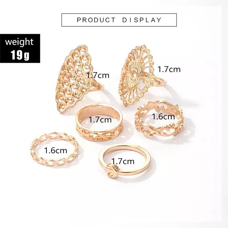 Women Cocktail Set of 6 Gold Plated Contemporary Finger Ring - MySmartBazaar