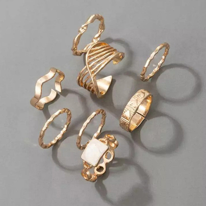Gold Plated Contemporary Stackable Rings Set of 8 - MySmartBazaar