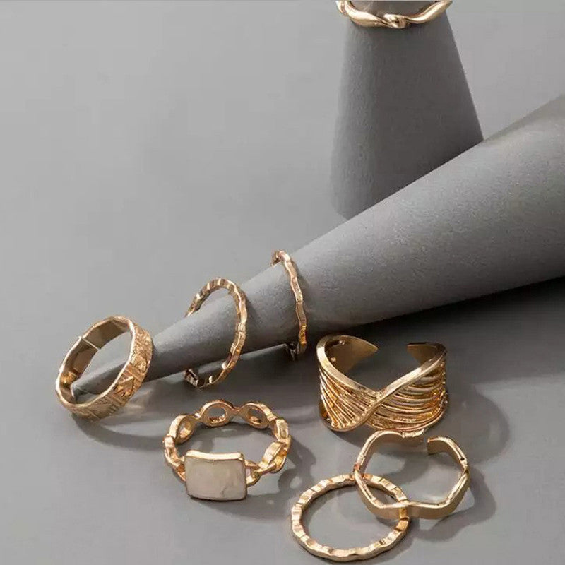 Gold Plated Contemporary Stackable Rings Set of 8 - MySmartBazaar