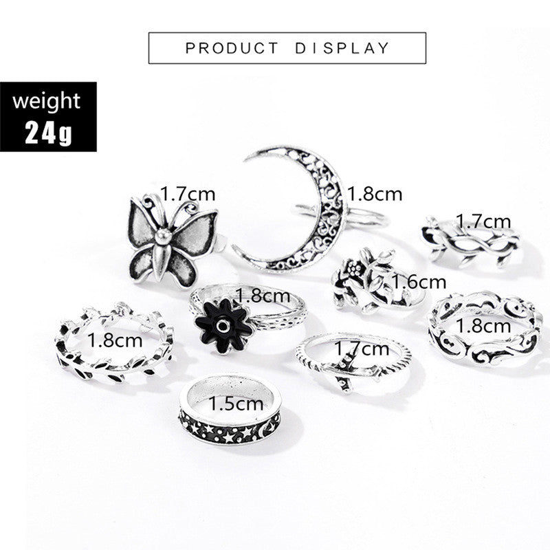 Women Silver Plated Contemporary Stackable Rings Set of 9 - MySmartBazaar