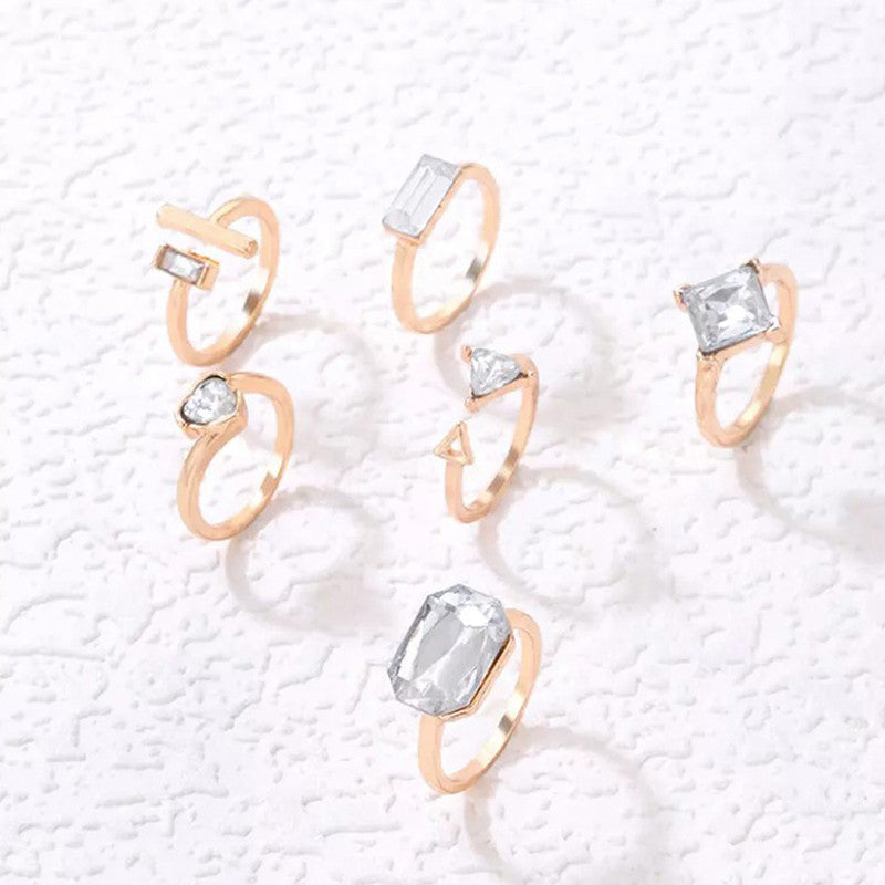 Gold Plated Stone Studded Contemporary Stackable Rings Set of 6 - MySmartBazaar
