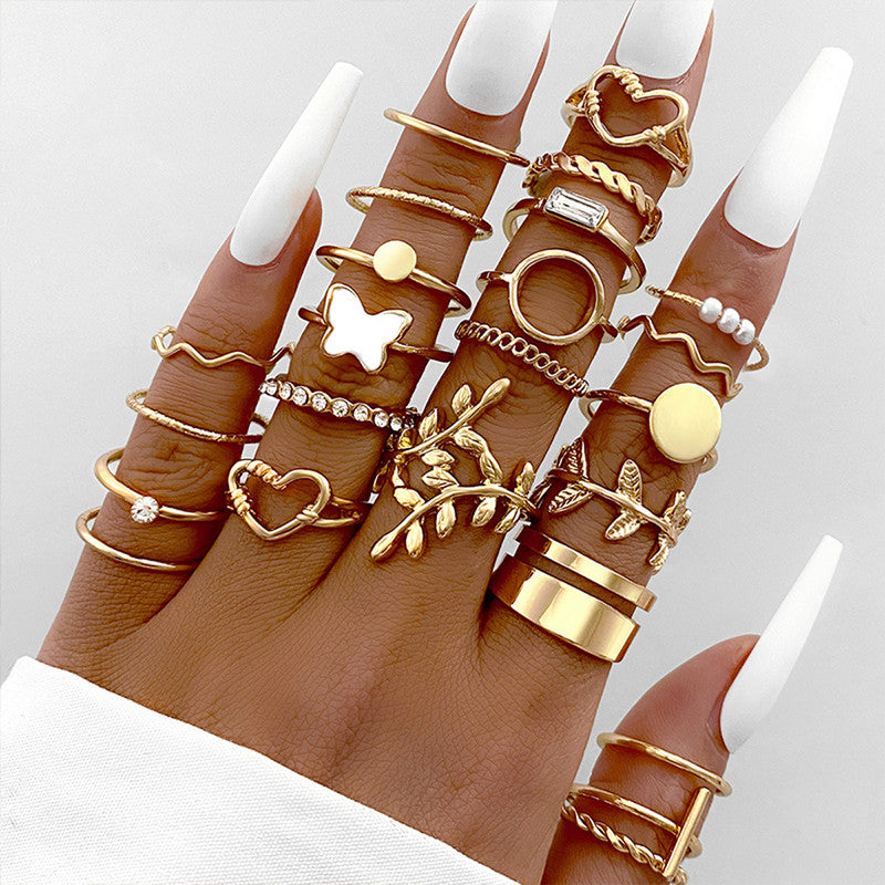 Gold Plated Stone Studded Finger Ring (Set Of 24) - MySmartBazaar