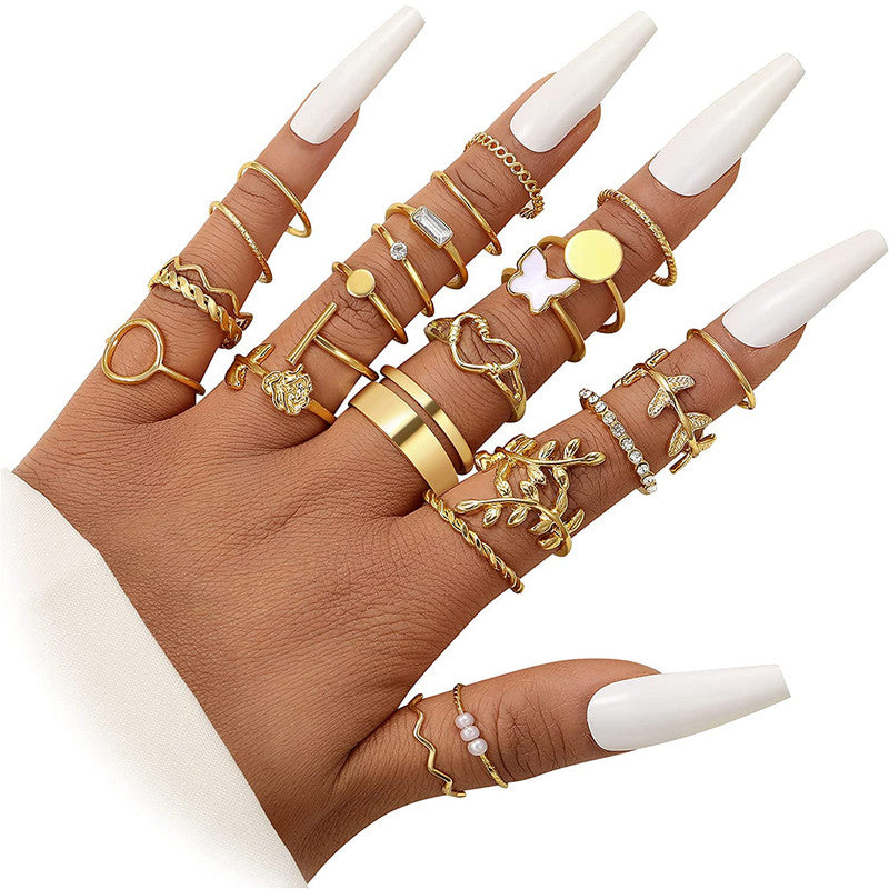 Gold Plated Stone Studded Finger Ring (Set Of 24) - MySmartBazaar