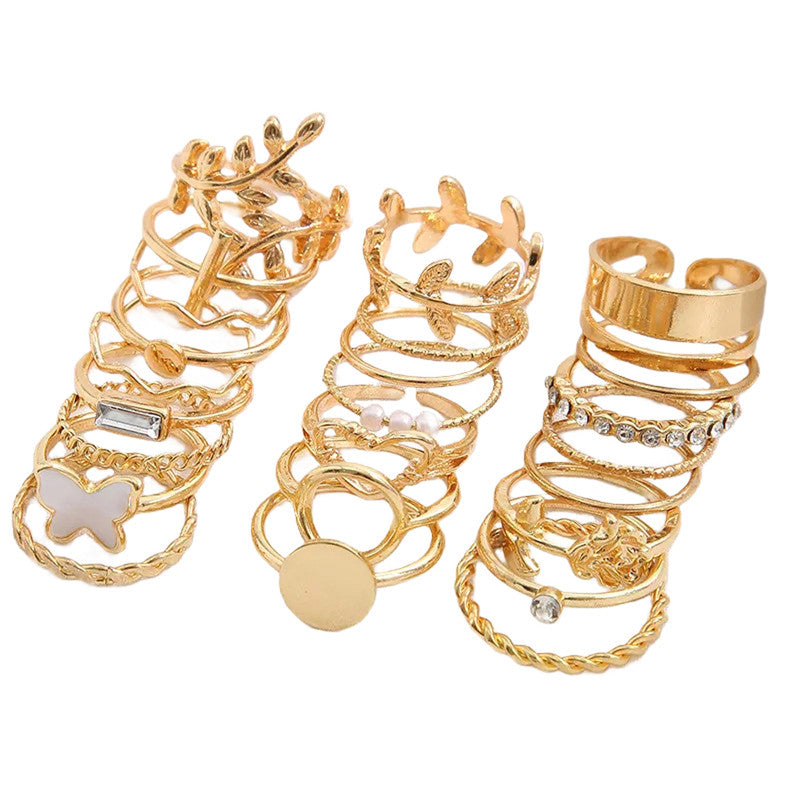 Gold Plated Stone Studded Finger Ring (Set Of 24) - MySmartBazaar