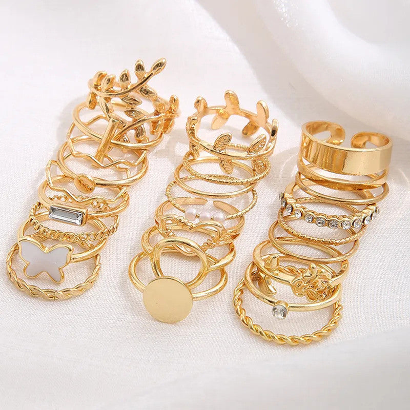 Gold Plated Stone Studded Finger Ring (Set Of 24) - MySmartBazaar