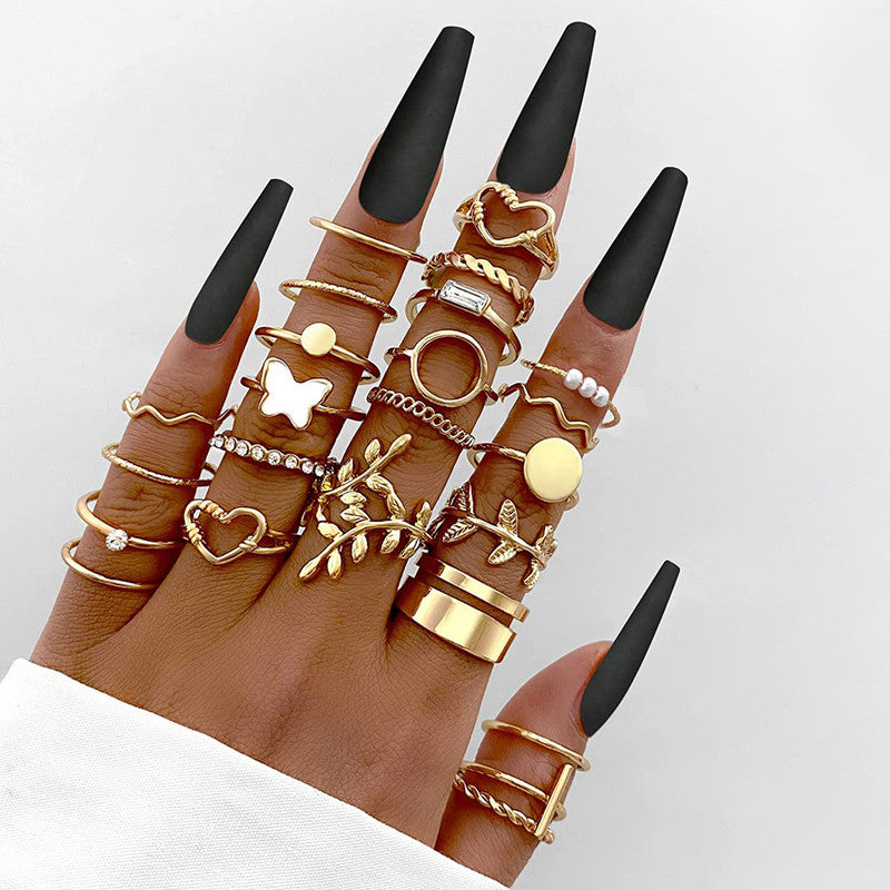 Gold Plated Stone Studded Finger Ring (Set Of 24) - MySmartBazaar