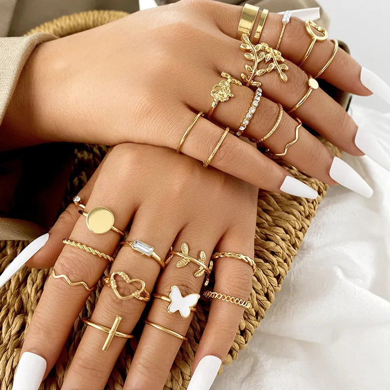 Gold Plated Stone Studded Finger Ring (Set Of 24) - MySmartBazaar