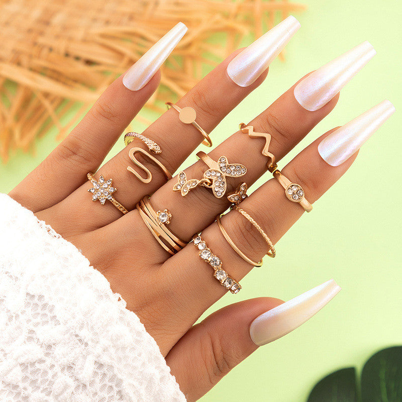 Gold Plated Snake inspired Contemporary Chain Rings Set of 9 For Women - MySmartBazaar