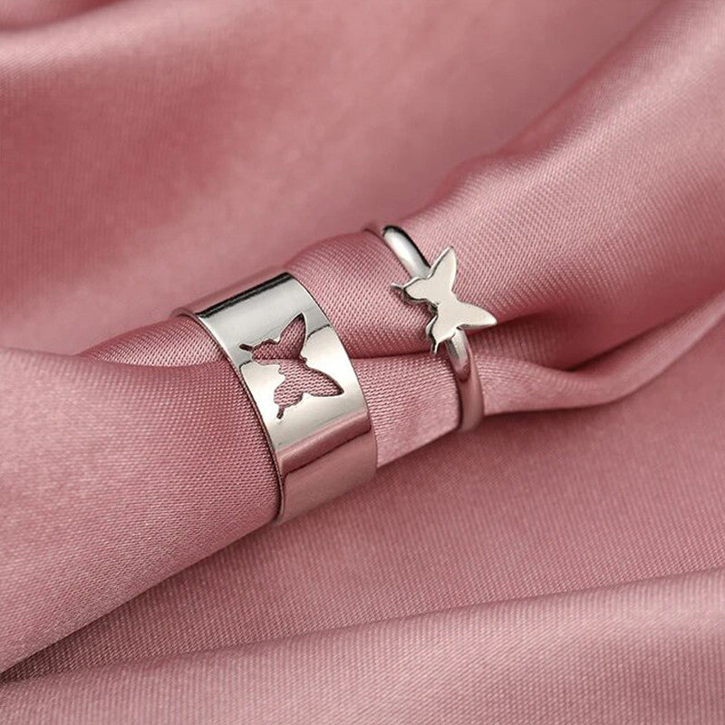 Silver-Plated Butterfly-Themed Rings Pack of 2 For Women - MySmartBazaar