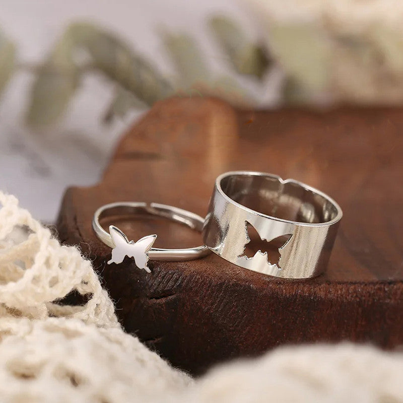 Silver-Plated Butterfly-Themed Rings Pack of 2 For Women - MySmartBazaar