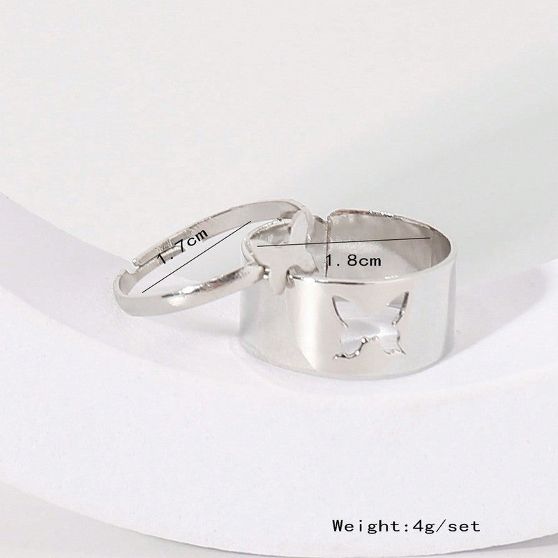 Silver-Plated Butterfly-Themed Rings Pack of 2 For Women - MySmartBazaar