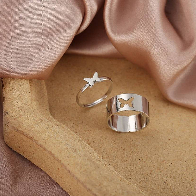 Silver-Plated Butterfly-Themed Rings Pack of 2 For Women - MySmartBazaar