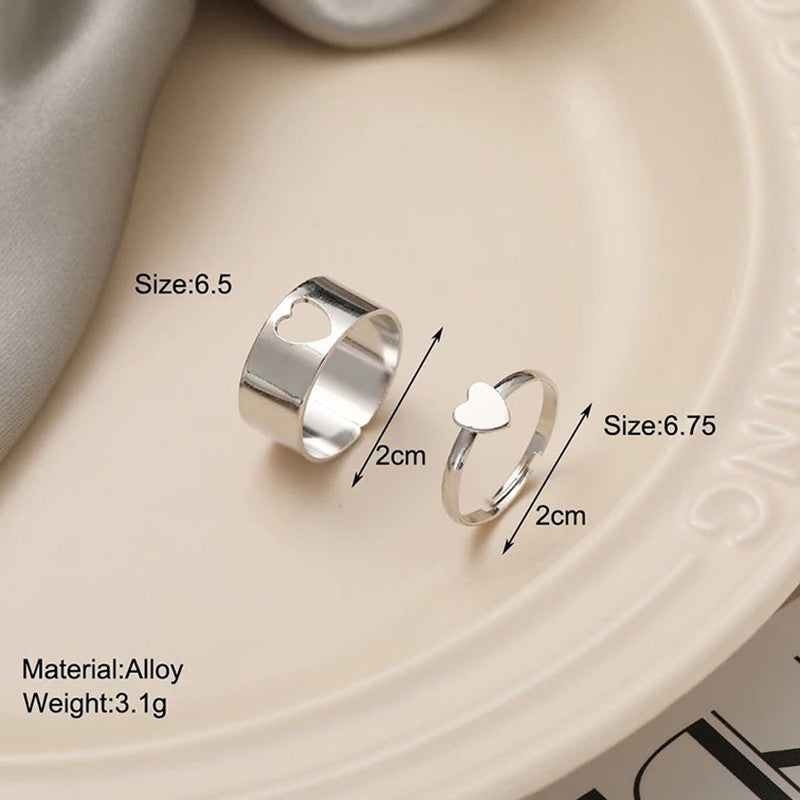 Silver-Plated Heart-Themed Rings Pack of 2 For Women - MySmartBazaar