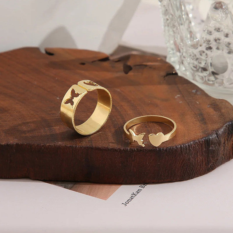 Gold-Plated Butterfly-Themed Rings Pack of 2 For Women - MySmartBazaar