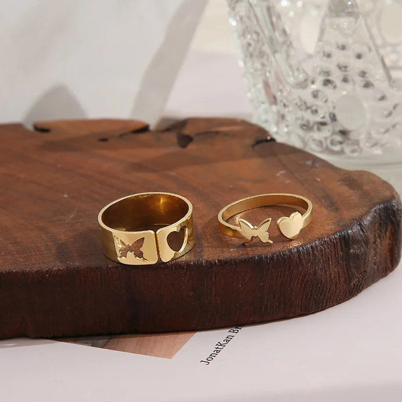 Gold-Plated Butterfly-Themed Rings Pack of 2 For Women - MySmartBazaar