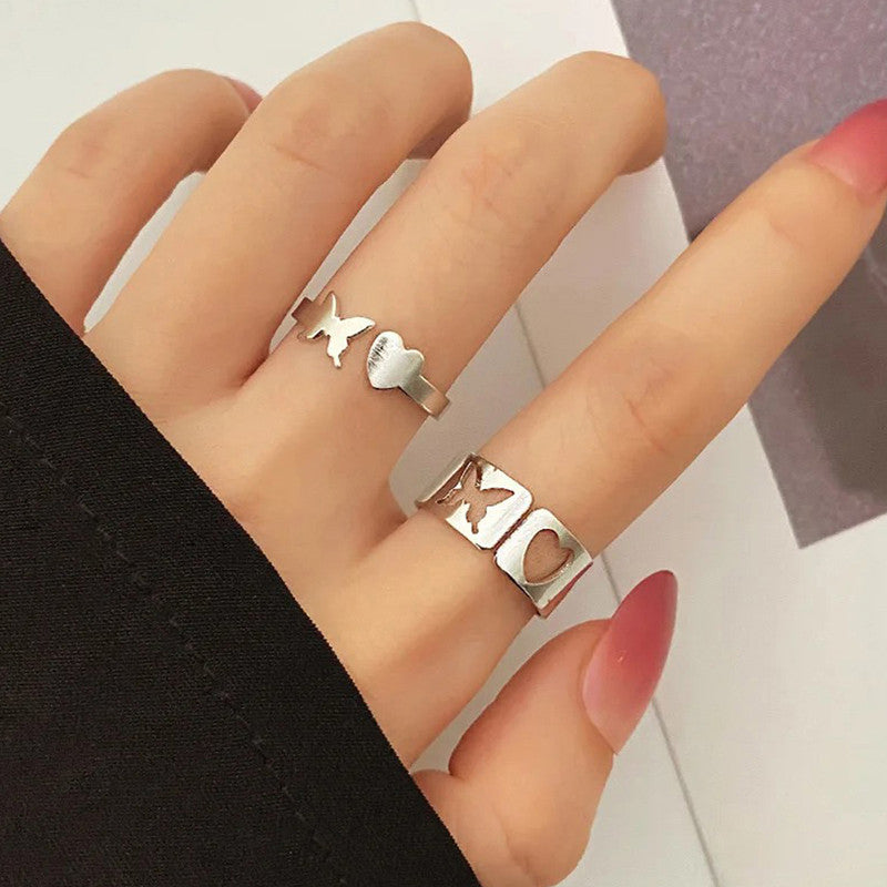 Silver-Plated Butterfly-Themed Rings Pack of 2 For Women - MySmartBazaar