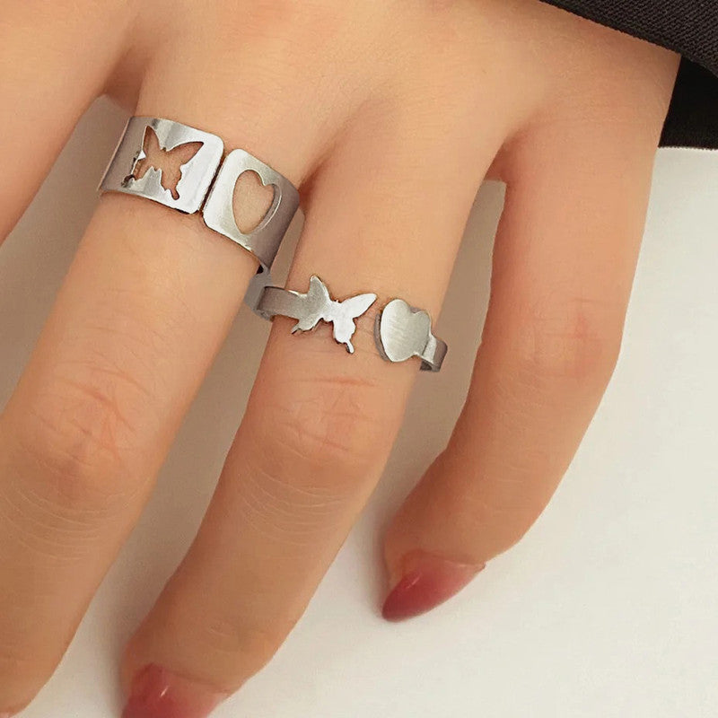 Silver-Plated Butterfly-Themed Rings Pack of 2 For Women - MySmartBazaar