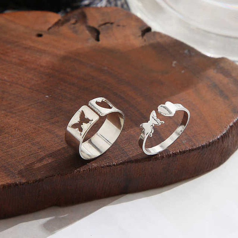 Silver-Plated Butterfly-Themed Rings Pack of 2 For Women - MySmartBazaar