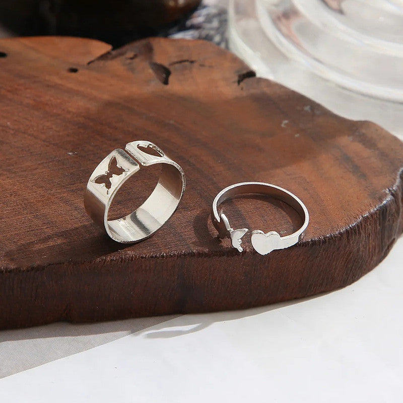 Silver-Plated Butterfly-Themed Rings Pack of 2 For Women - MySmartBazaar