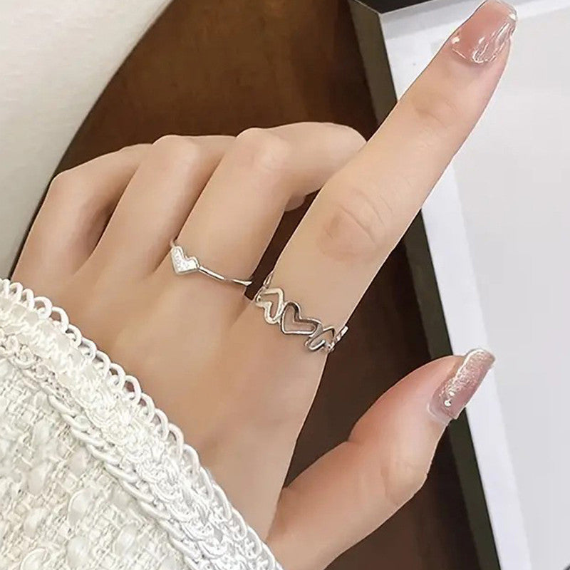 Silver-Plated Heart-Themed Ring Pack of 2 For Women - MySmartBazaar
