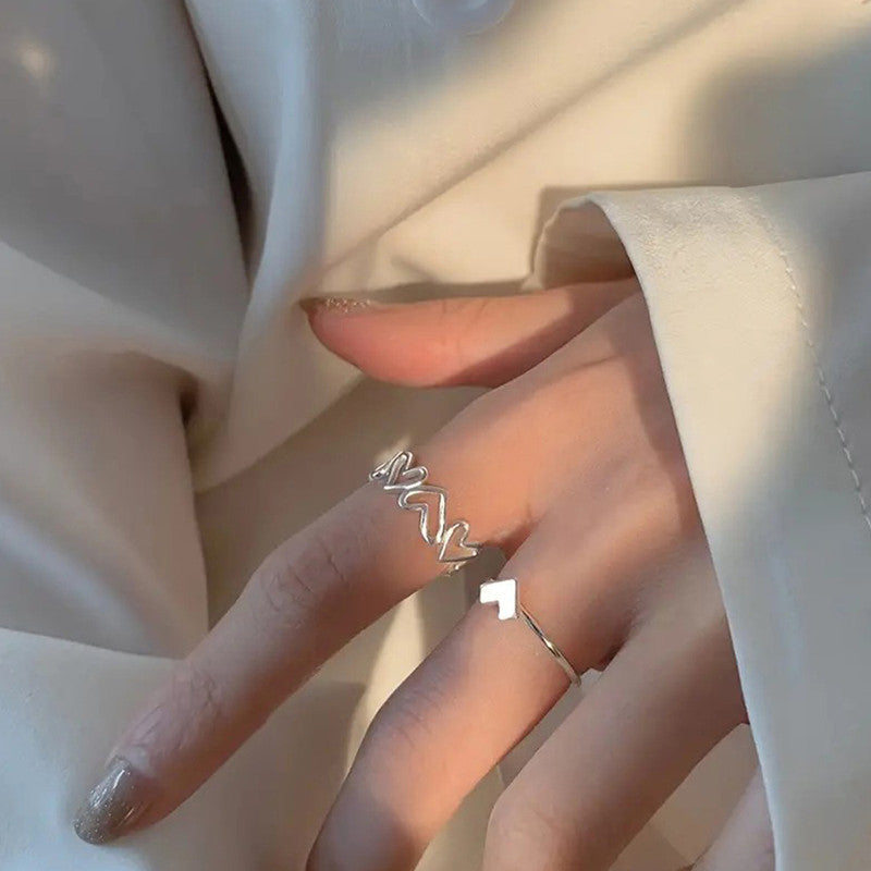 Silver-Plated Heart-Themed Ring Pack of 2 For Women - MySmartBazaar