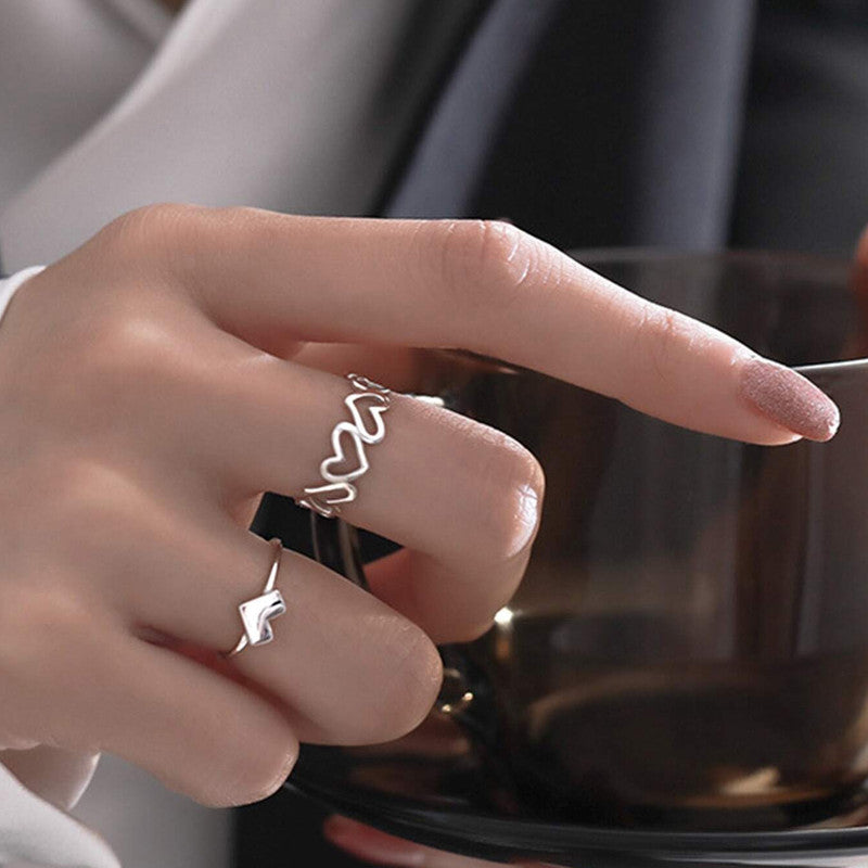 Silver-Plated Heart-Themed Ring Pack of 2 For Women - MySmartBazaar