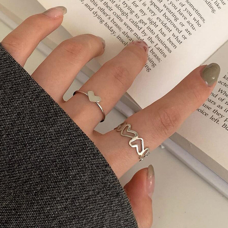 Silver-Plated Heart-Themed Ring Pack of 2 For Women - MySmartBazaar