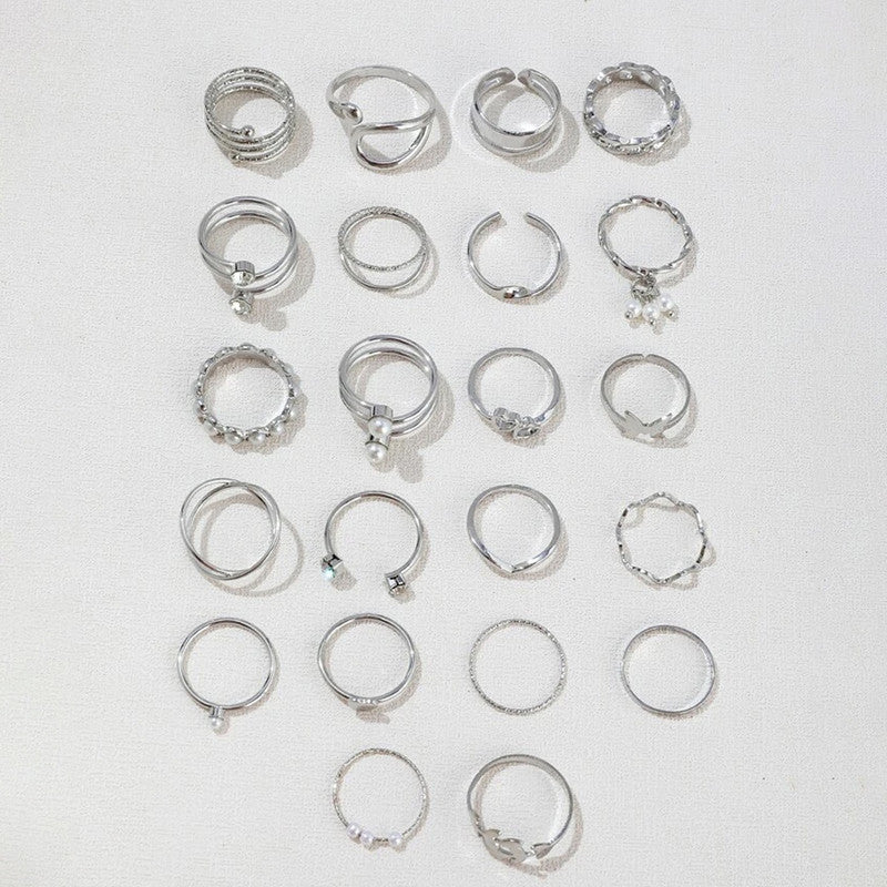 Silver Plated Stackable Rings (Pack of 22) - MySmartBazaar