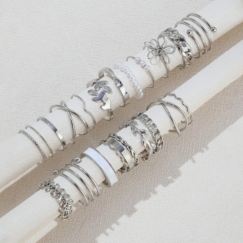 Silver Plated Stackable Rings (Pack of 22) - MySmartBazaar