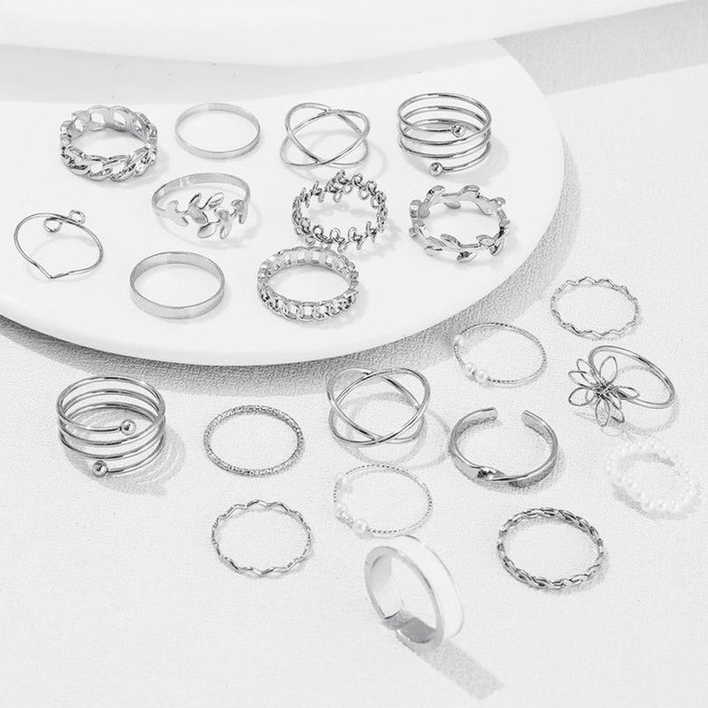 Silver Plated Stackable Rings (Pack of 22) - MySmartBazaar