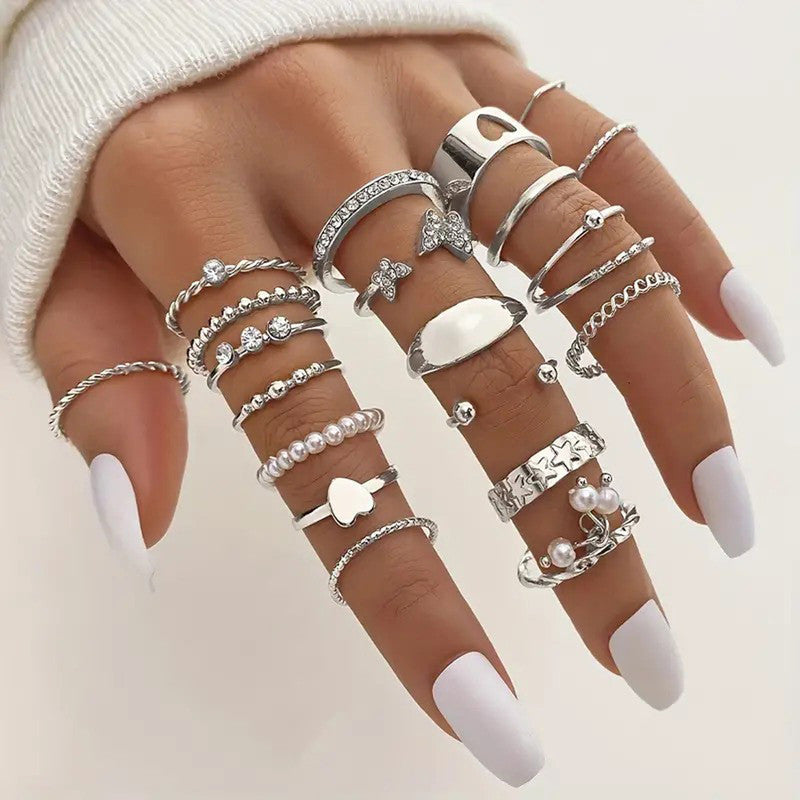 Silver Plated Stackable Rings (Pack of 21) - MySmartBazaar