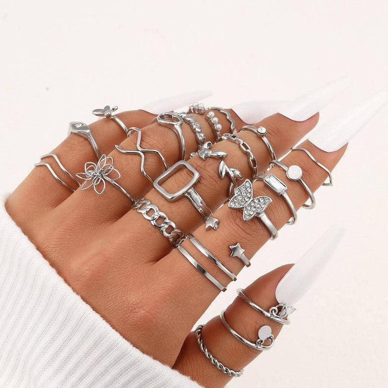 Silver Plated Stackable Rings (Pack of 23) - MySmartBazaar
