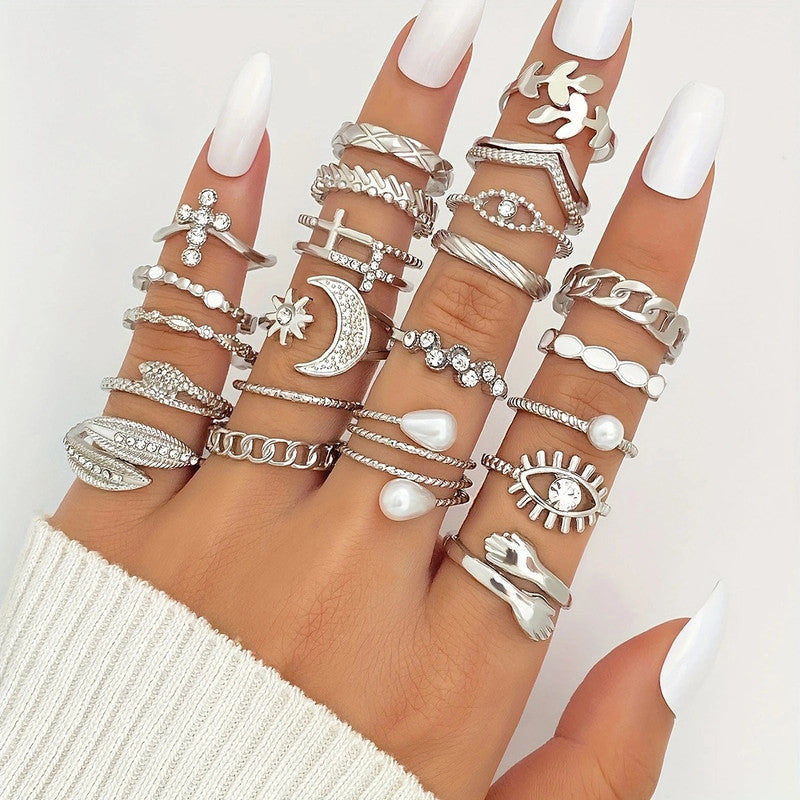 Silver Plated Stackable Rings (Pack of 23) - MySmartBazaar