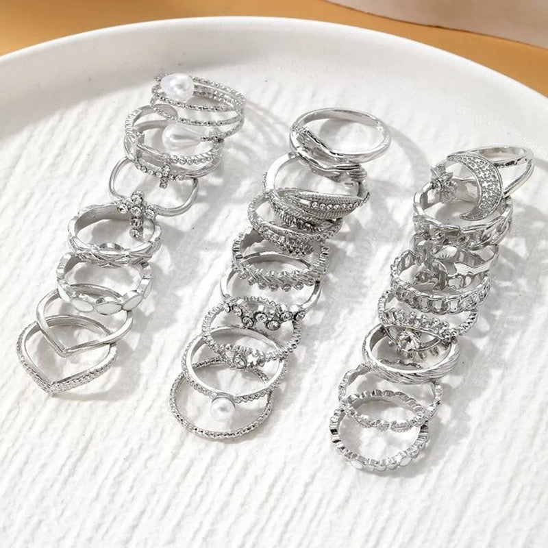 Silver Plated Stackable Rings (Pack of 23) - MySmartBazaar