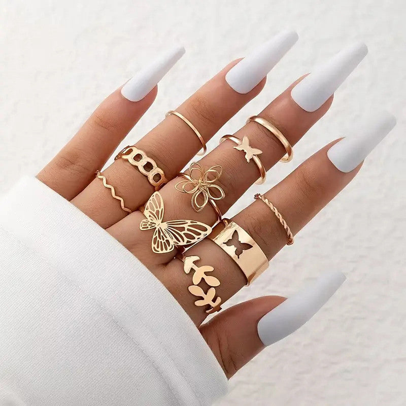Gold Plated Stackable Rings (Pack of 10) - MySmartBazaar