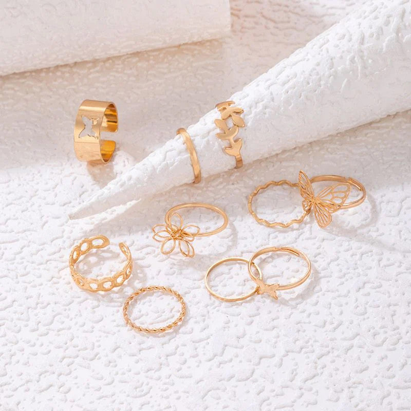 Gold Plated Stackable Rings (Pack of 10) - MySmartBazaar