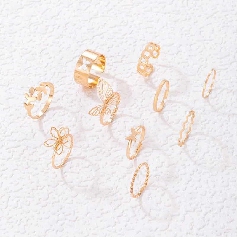Gold Plated Stackable Rings (Pack of 10) - MySmartBazaar