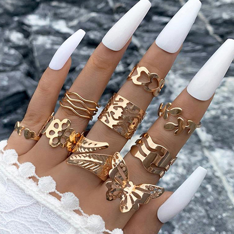 Gold Plated Stackable Rings (Pack of 9) - MySmartBazaar