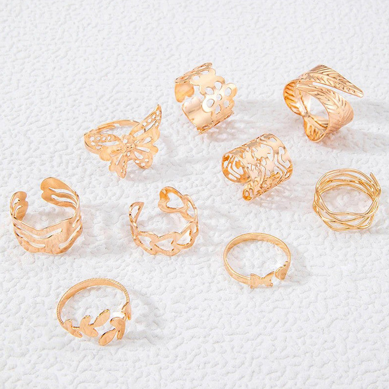 Gold Plated Stackable Rings (Pack of 9) - MySmartBazaar
