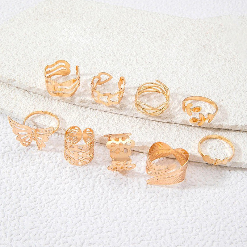 Gold Plated Stackable Rings (Pack of 9) - MySmartBazaar