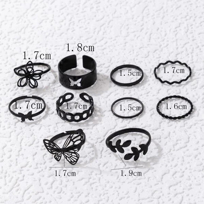 Black Silver Plated Stackable Rings (Pack of 10) - MySmartBazaar