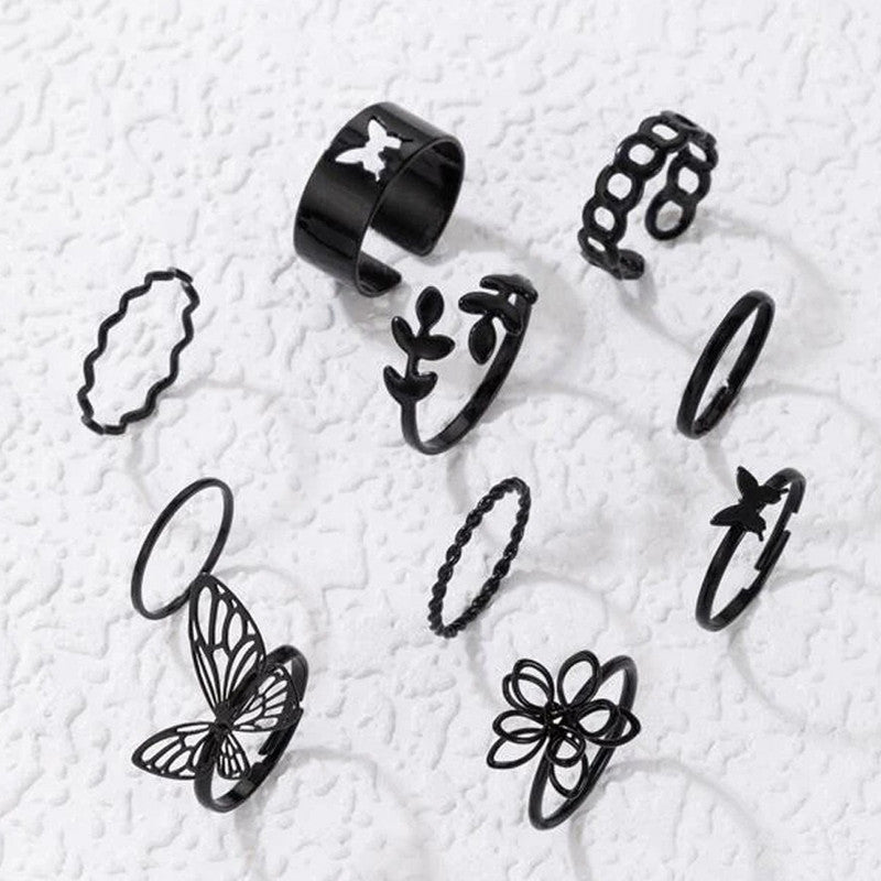 Black Silver Plated Stackable Rings (Pack of 10) - MySmartBazaar