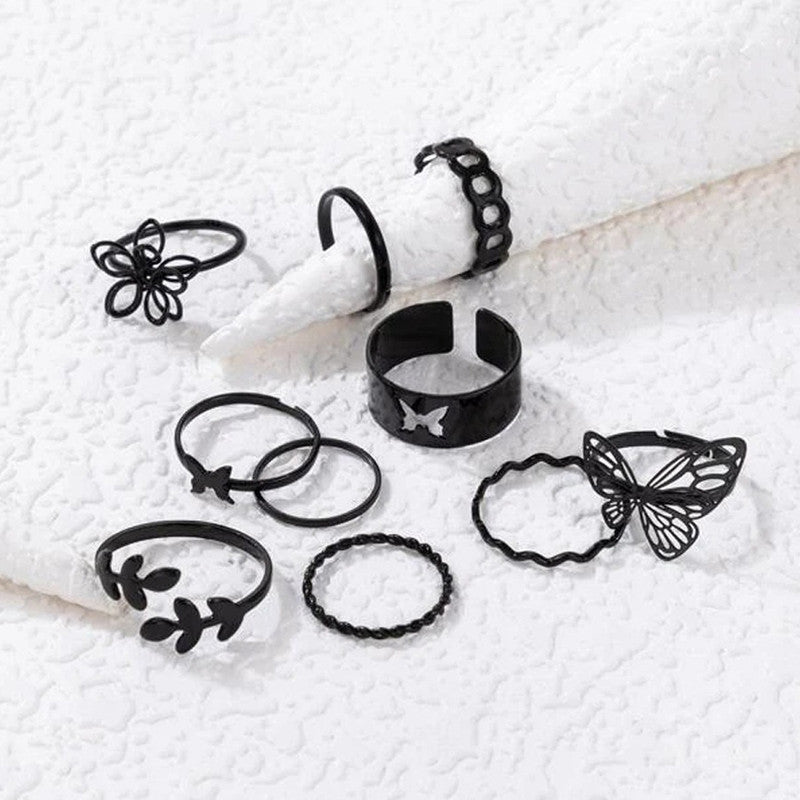 Black Silver Plated Stackable Rings (Pack of 10) - MySmartBazaar