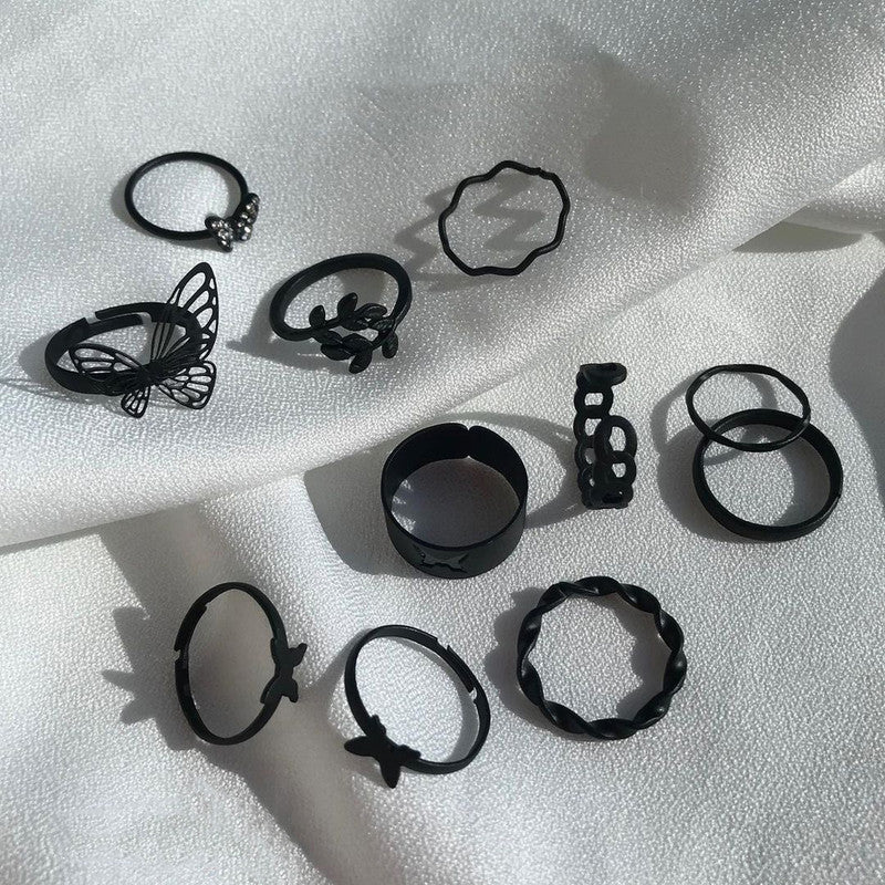 Black Silver Plated Stackable Rings (Pack of 10) - MySmartBazaar