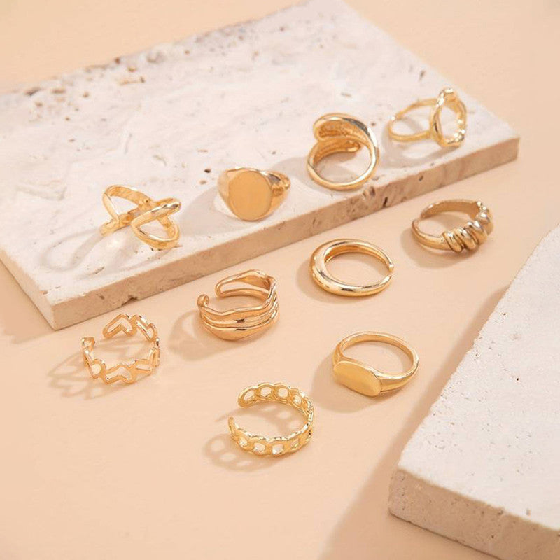Trending Gold Plated Set of 10 Stackable Finger Rings - MySmartBazaar