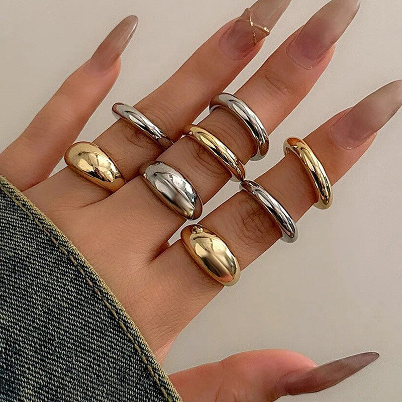 Trending Gold And Silver Plated Set of 8 Stackable Finger Rings - MySmartBazaar
